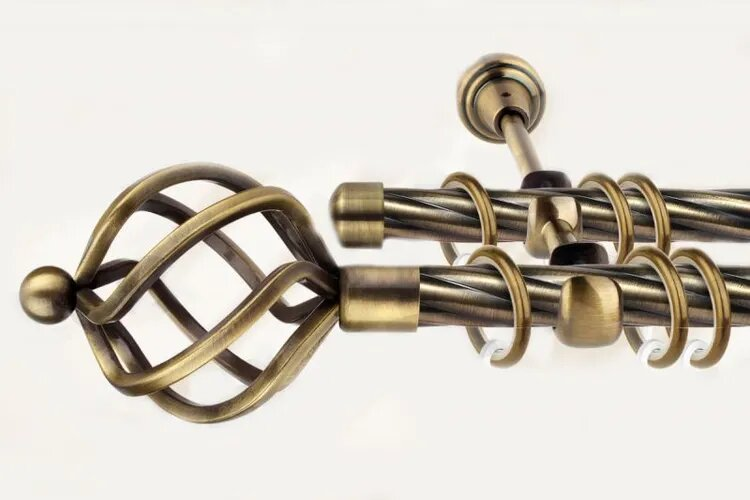 Zarina Decor Карниз для штор 28/19мм с кольцами кованый металлический двухрядный бронза 250 см