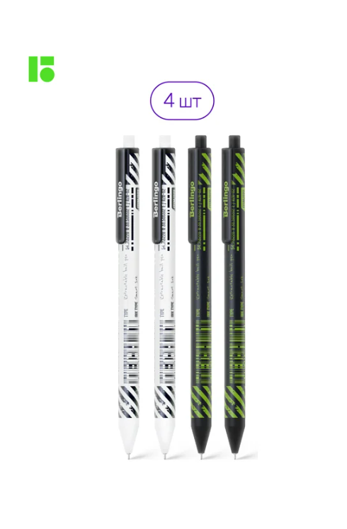 Шариковая автоматическая ручка Berlingo tech it синяя, 0,7 мм, грип, рисунок на корпусе, 4 шт., pet-