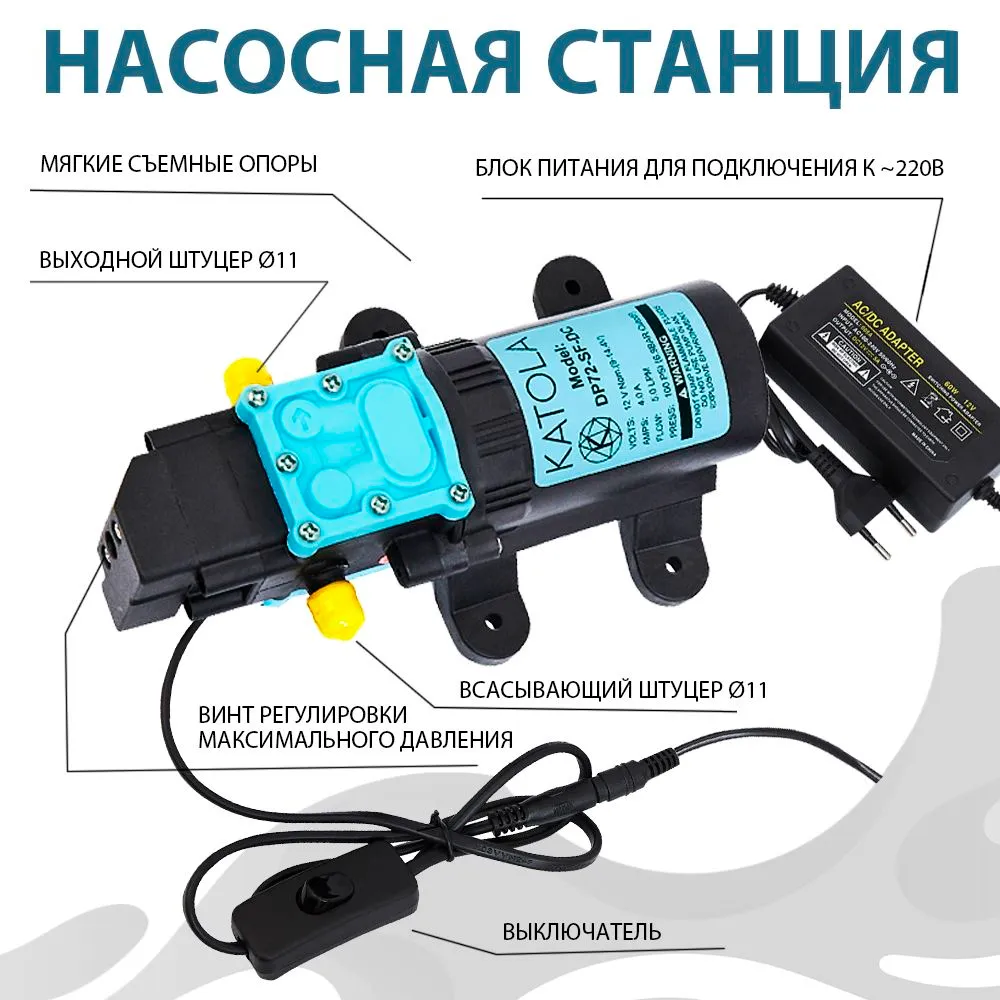 Насос помпа высокого давления KATOLA DP72-SF-DC/AC всасывающий 12/220В