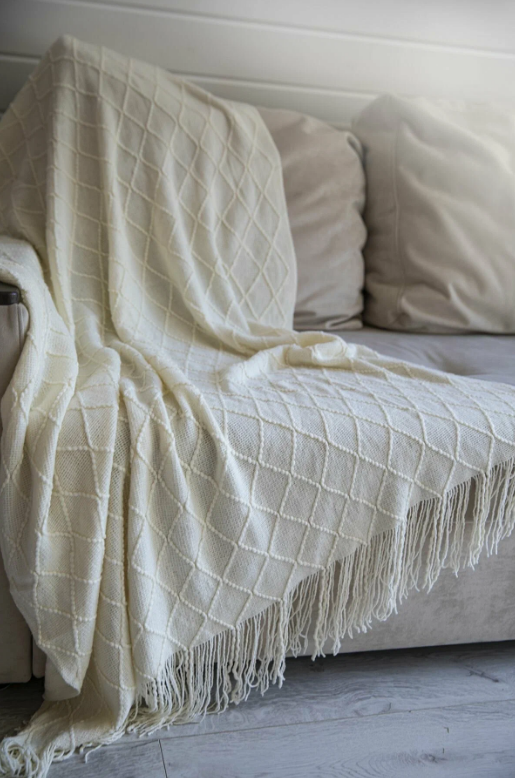 Плед покрывало декоративное Скандинавский стиль, однотонное, вязаный, DAO Home, 170х130 см