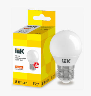 Лампа светодиодная ALFA G45 шар 8Вт 230В 3000К E27 IEK