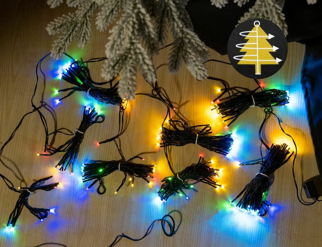 Ярусная гирлянда на елку 240 см - Объемная, 283 разноцветных LED-огня, зеленый ПВХ, контроллер, IP44