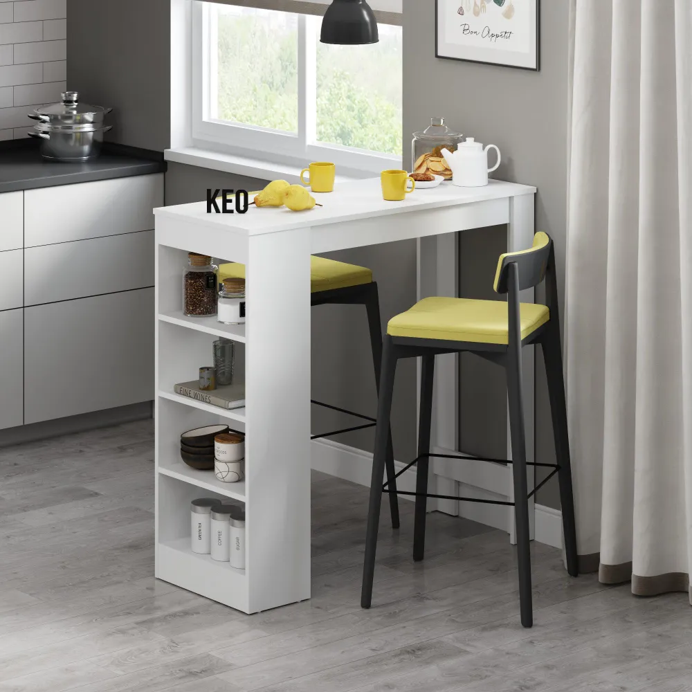 Барный стол обеденный кухонный с открытыми полками, барная стойка, 110х44.6х106.4 см, Кео СТМ-8 белы