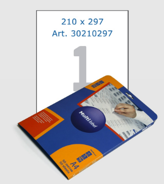 Этикетка белая формат А4 на листе 1 шт., 210х297 см, арт.30210297