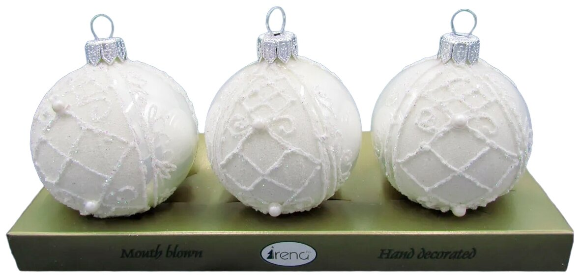 Набор елочных шаров Irena Co Арбуз 80302, белый, 6 см, 3 шт.