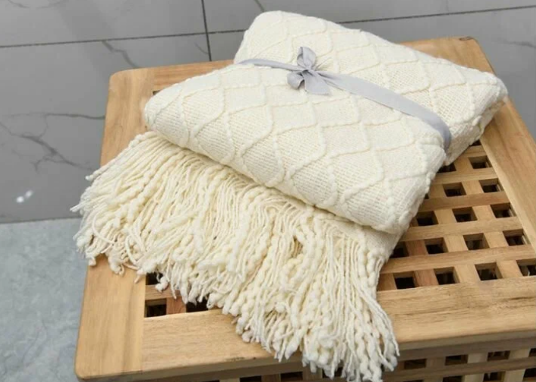 Плед покрывало декоративное Скандинавский стиль, однотонное, вязаный, DAO Home, 170х130 см