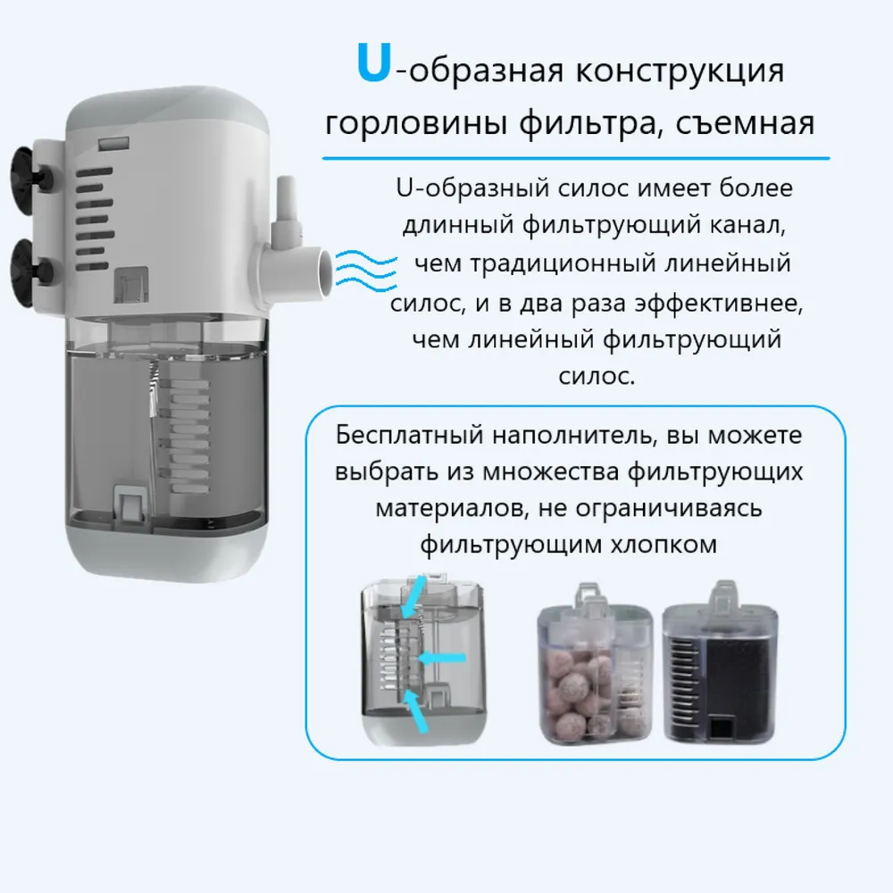 Фильтр внутри аквариума,OELX,U-образная фильтрующая камера,(10-50 л, 500 л/ч, 8 Вт)С аэрацией
