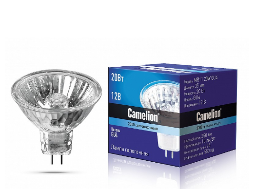 Лампа галогенная GU4 Camelion MR11 12В 20Вт 35мм для точечного светильника арт.3058