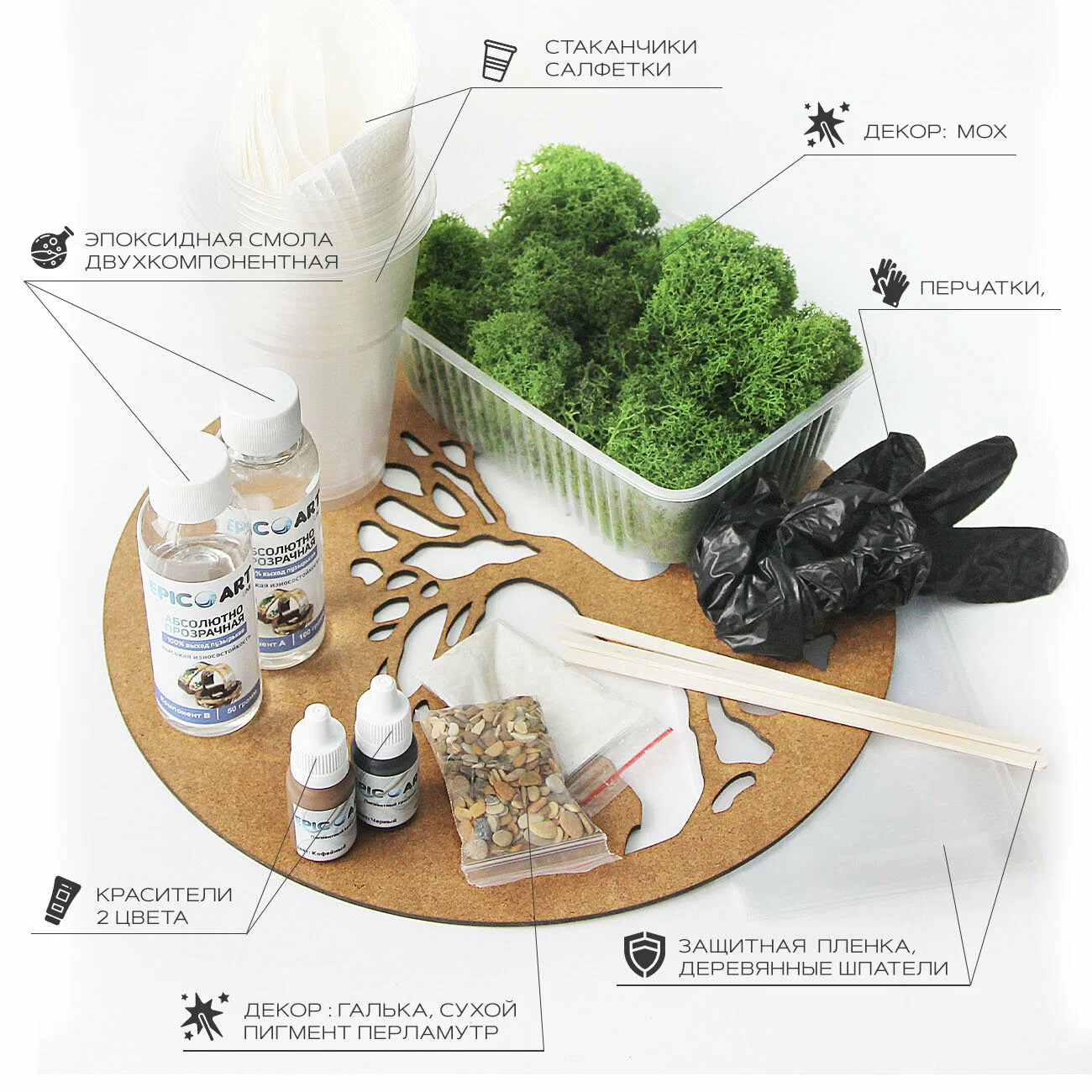 Творческий набор для рисования эпоксидной смолой в технике Resin Art "Дерево жизни". Домашнее творче