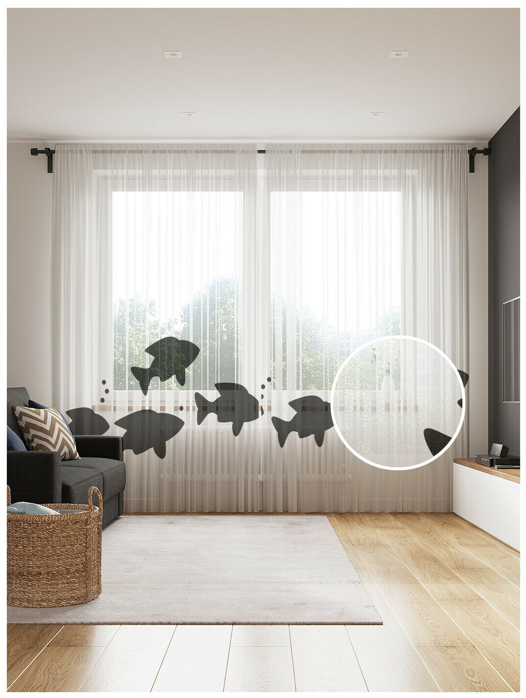 Тюль сетка в комнату фототюль "Скрытные рыбы" 155x265 JoyArty 20567