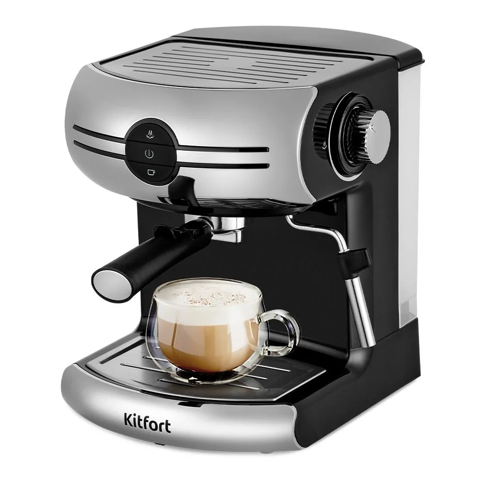 Kitfort Кофеварка рожковая КТ-7257, серебристый, черный
