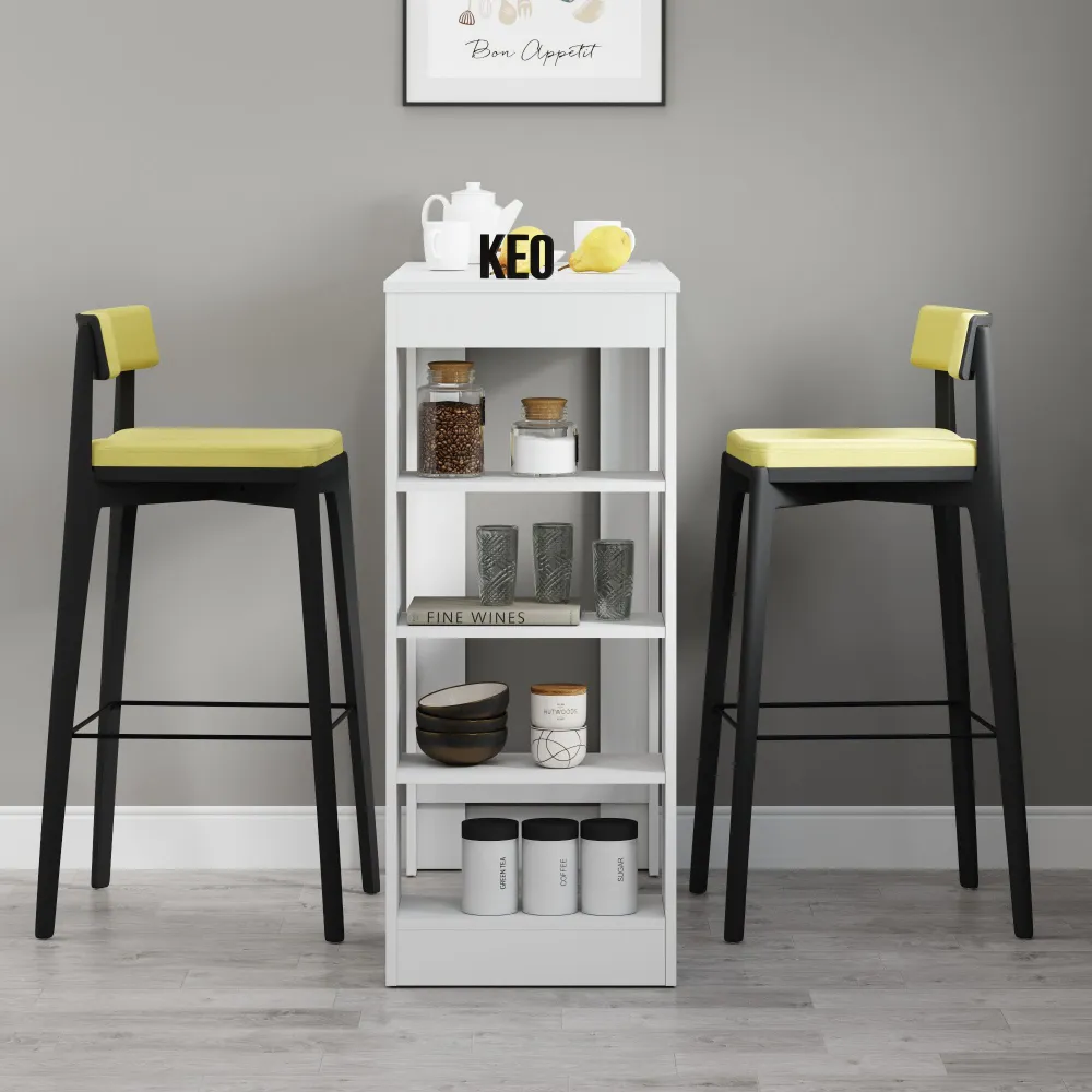 Барный стол обеденный кухонный с открытыми полками, барная стойка, 110х44.6х106.4 см, Кео СТМ-8 белы