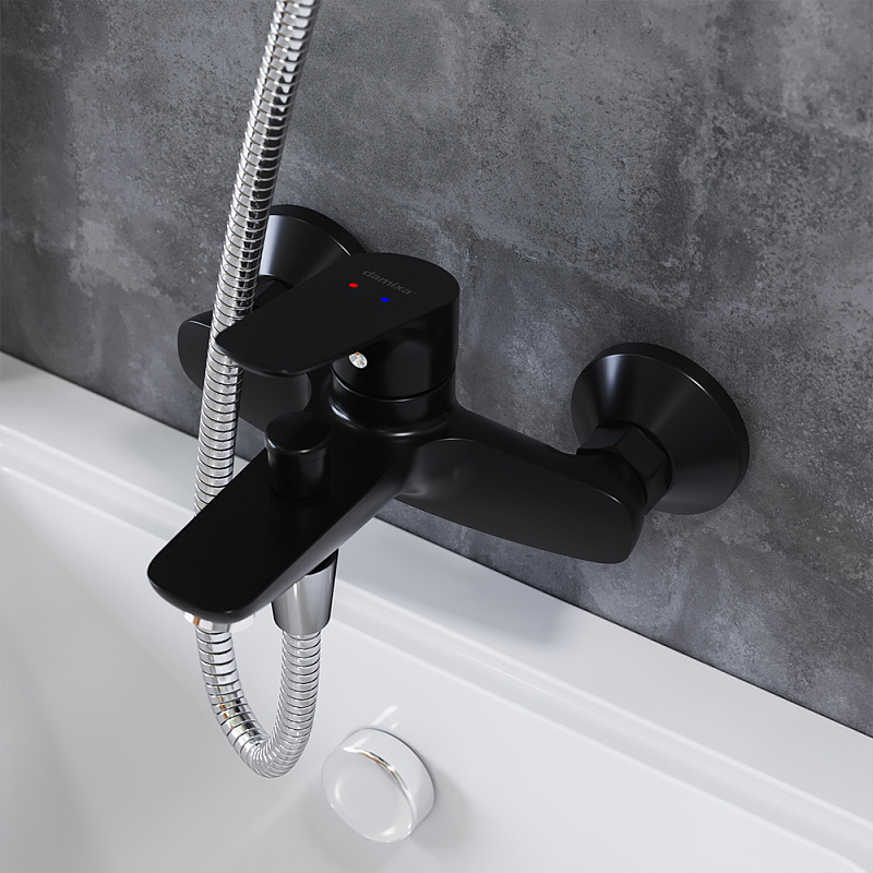 Смеситель для ванны Damixa Jupiter 771000301 черный, покрытие High Gloss, аэратор EcoSave, Дания, ла
