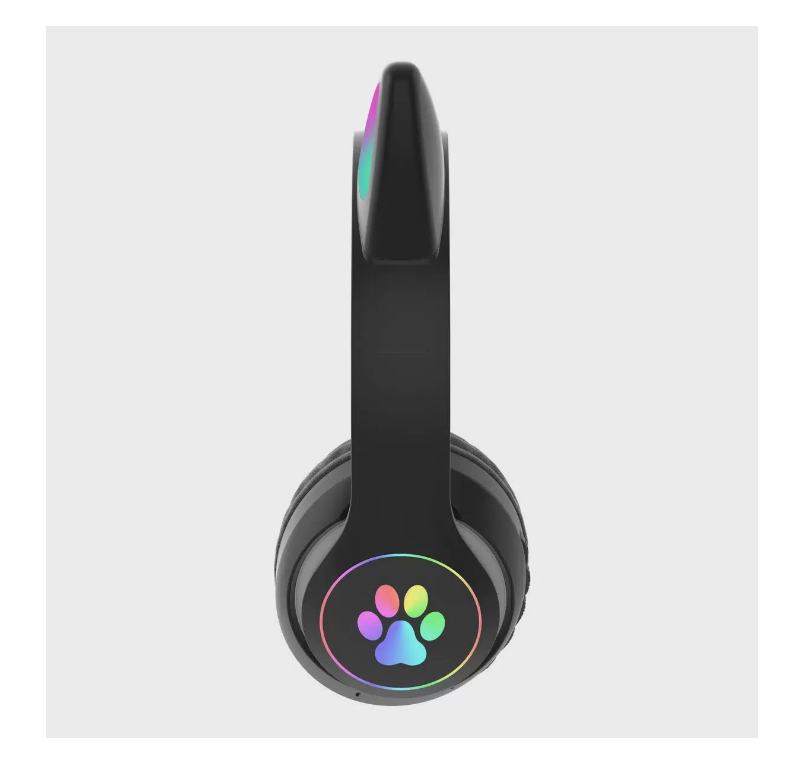 Беспроводные светящиеся наушники с ушками кошки и подсветкой STN-28, черные